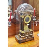 Antique 19th century French portico clock under glass dome, no key, has pendulum, approx 64cm H