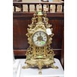 Antique French Gothic revival style clock, no key, has pendulum (in office), approx 48cm H x 28cm