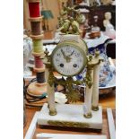 Antique French white marble mantle clock with two doves to the top, has key (in office) and