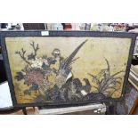 Antique 19th Century Chinese lacquer panel, showing pheasants & floral sprays, on gold background,