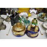 Collection of glass to include Elephant, overlay pieces, dressing table boxes etc, approx 21cm H and