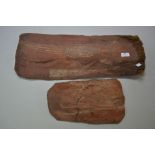 Two Aboriginal bark paintings traces of natural earth pigments on bark (2) 61 cm x 25cm ; 32 cm x 18