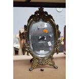 French bronzed spelter mirror, approx 36cm x 24cm (AF)