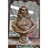 Large Antique imposing French terracotta bust of King Louis XIV the Sun King, signed Charles Mathieu