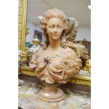 Large antique Goldscheider terracotta bust of a lady, impressed marks to back, numbers 3754/59