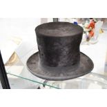 Antique French seal fur top hat, approx 25cm H