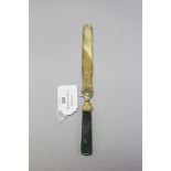 Georgian silver gilt letter opener with a scalloped shell design and a bloodstone handle, 18ct