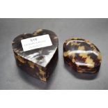 Two tortoise shell boxes, approx 6cm L & smaller (2)