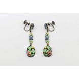 Bernard Instone (1891-1987) Arts & Crafts movement silver & enamel floral decoration earrings,