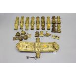 Fine quality ormolu antique 19th century French door lock & key with locking bar support covers