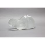 Lalique French crystal crouching cat, approx 25cm L