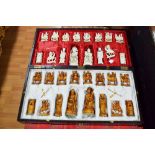 Rare impressive Chinese carved ivory chess set, the main figures standing 20 cm high each, Wiseman