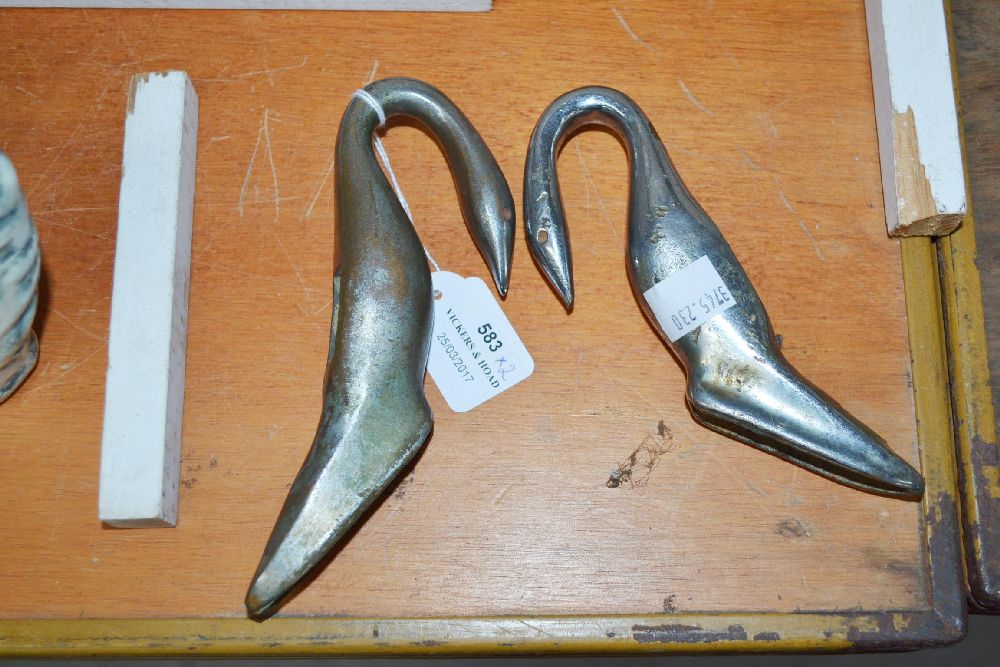 Pair of chrome car hood ornaments, each approx 16cm L (2)