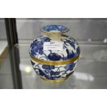 Oriental style blue & white crackle glaze lidded bowl, approx 11cm H x 11cm dia
