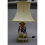 Staffordshire spill vase "Welsh Shepherds" converted to lamp, approx 65cm H