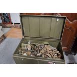 Army tin trunk with contents to include belts, straps, etc