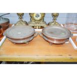 Two antique French chafing pans, each approx 12cm H x 28cm dia (2)