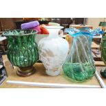 Three large decorative glass vases, approx 40cm H and smaller (3)