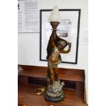 Tall antique French spelter figural light, approx 96cm H