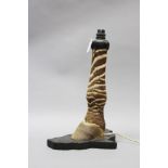 Decorative Zebra leg light with African form base approx 37cm H