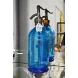 Vintage French blue glass soda siphon, approx 33cm H