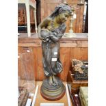Antique French spelter figure of a water carrier maiden "ETE", approx 72cm H