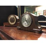 Two walnut Westminster chime mantle clocks.