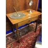 19th C. pine side table with single draw on turned legs.