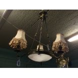 1930's Glass and metal three branch chandelier in the empire style.