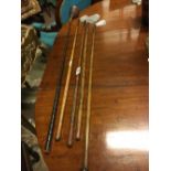 Set of five 19th C. golf clubs.