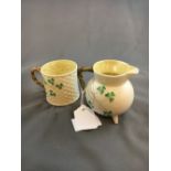 Second period BELLEEK mug and jug.