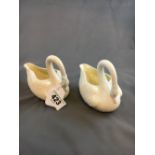 Second period BELLEEK model of a swan and a Third period BELLEEK model of a swan.