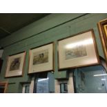 Three framed charcoal hunting prints signed by Henry Wilkinson.