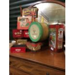 Collection of old advertising tins - CARBONEL, OATFIELD, MARSHMALLOW etc.