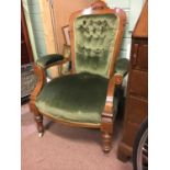 Victorian inlaid upholstered open armchair.