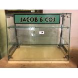 1950's oak and glass JACOB & CO's display cabinet.