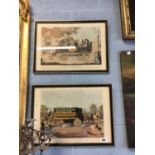 Two framed prints. THE NEW STEAM CARRIAGE 1828 and THE ENTERPRISE STEAM OMNIBUS.