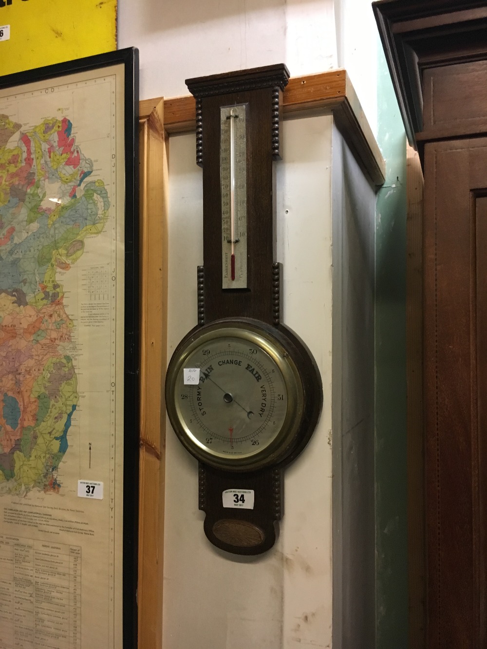 Victorian oak banjo barometer.