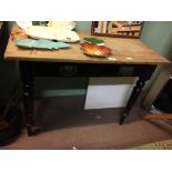 Victorian Pine side table with two drawers in frieze raised on four turned legs.