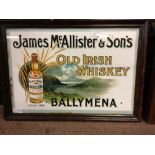 James Mc'Allister & Sons OLD IRISH WHISKEY BALLYMENA framed advertisement.