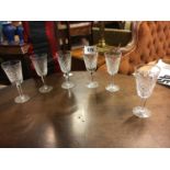 Set of six Waterford cut glass sherry glasses.