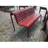 Wood and metal roll back garden bench. (178 cm L).