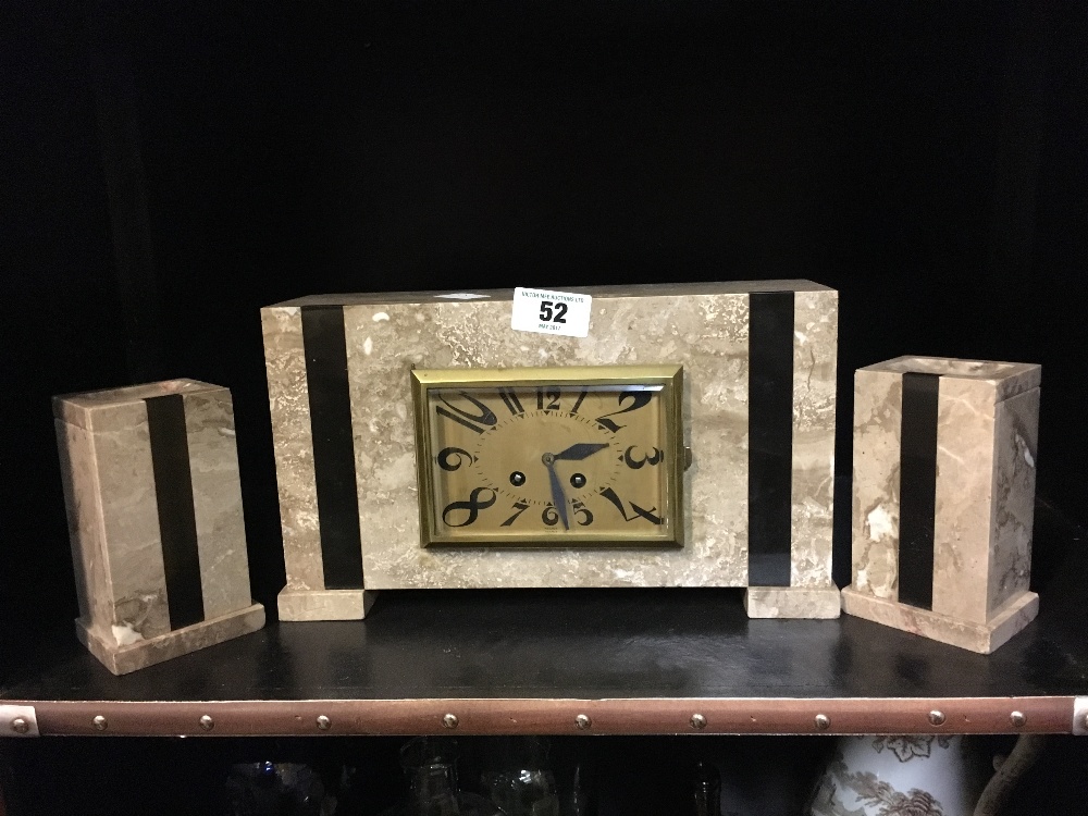 Art Deco marble garniture clock set.