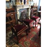 Four plus two mahogany dining room chairs in the Chippendale style.