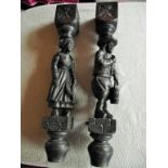 2 x Carved Oak Table Legs of a Man & Woman - 27 1/2" high x 4" at widest.