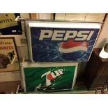 1970's Light up advertisement lights. 7UP and PEPSI COLA.