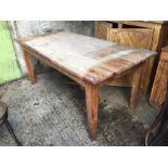 19th. C. elm kitchen table with tapered legs. (181 cm L x 89 cm W x 80 cm H).