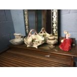 Miscellaneous lot of ceramics including vase, flower bowl and figurine. (Four pieces).