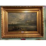 Early 19th C. oil on canvas sea scape in gilt frame.