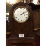 Exceptional quality 19th C. feathered mahogany bracket clock with gilded bronze door and enamel face